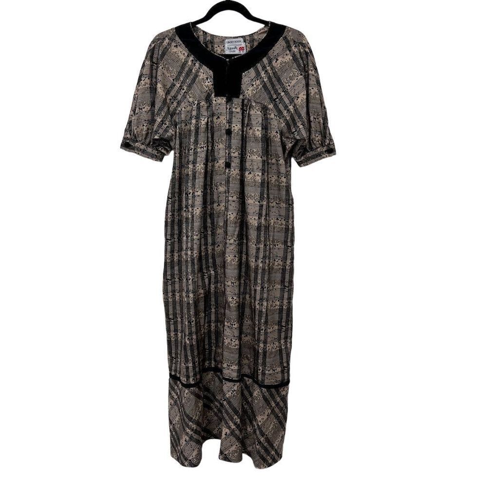Vintage Liberty House Petite Muumuu Dress‎ Black Plaid Short Sleeve Casual Loose
